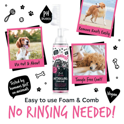Bugalugs 2 in 1 Detangling Foam Comb For Dogs & Cats 200ml (Baby Fresh)