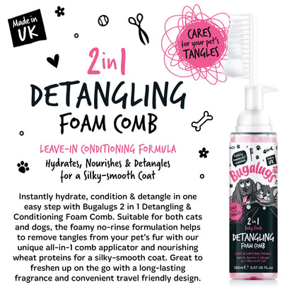 Bugalugs 2 in 1 Detangling Foam Comb For Dogs & Cats 200ml (Baby Fresh)
