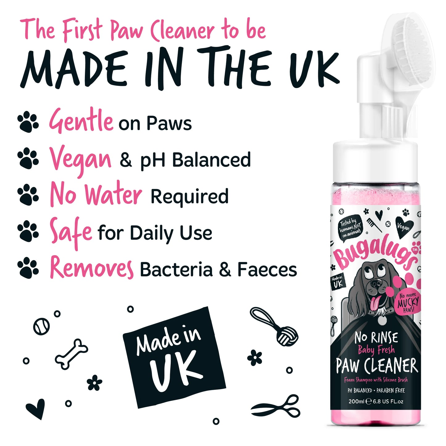 Bugalugs No Rinse Paw Cleaner Foam Shampoo 200ml - Baby Fresh