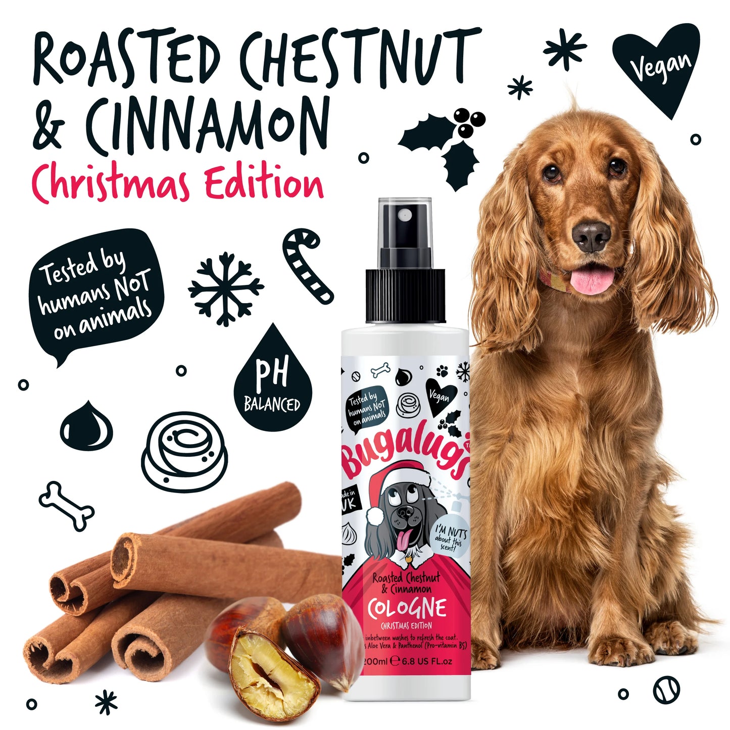 Bugalugs Christmas Dog Cologne (Roasted Chestnut & Cinnamon) 200ml