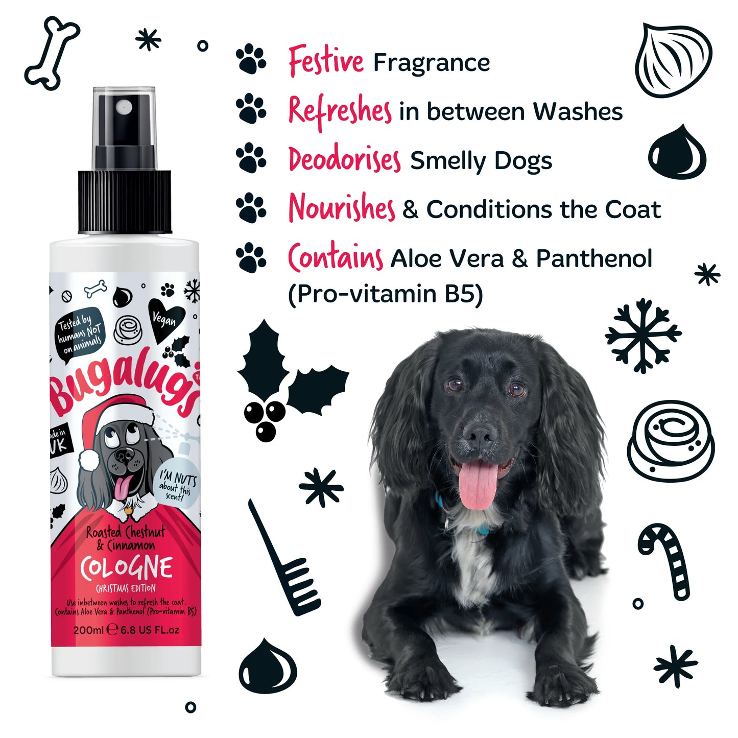 Bugalugs Christmas Dog Cologne (Roasted Chestnut & Cinnamon) 200ml
