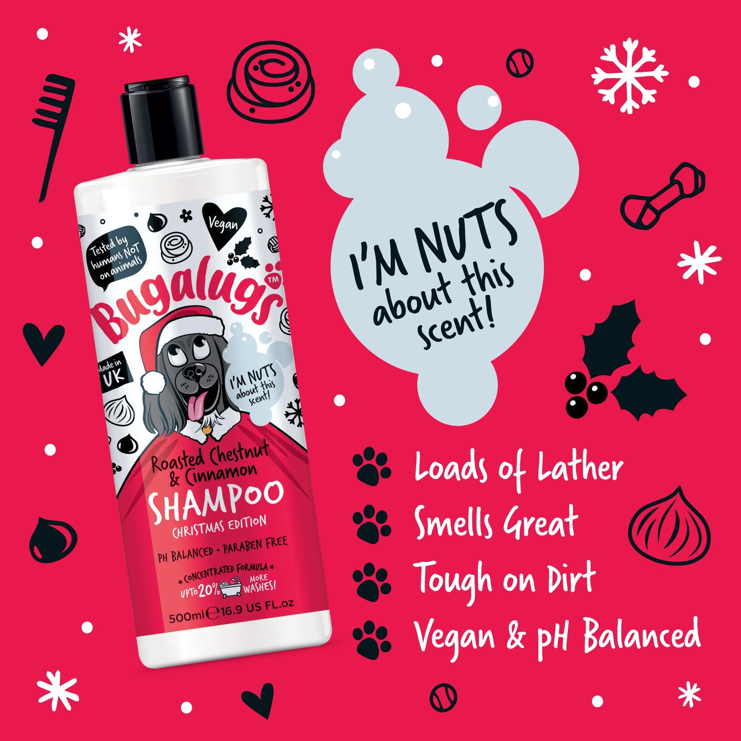 Bugalugs Christmas Dog Shampoo (Roasted Chestnut & Cinnamon) 500ml