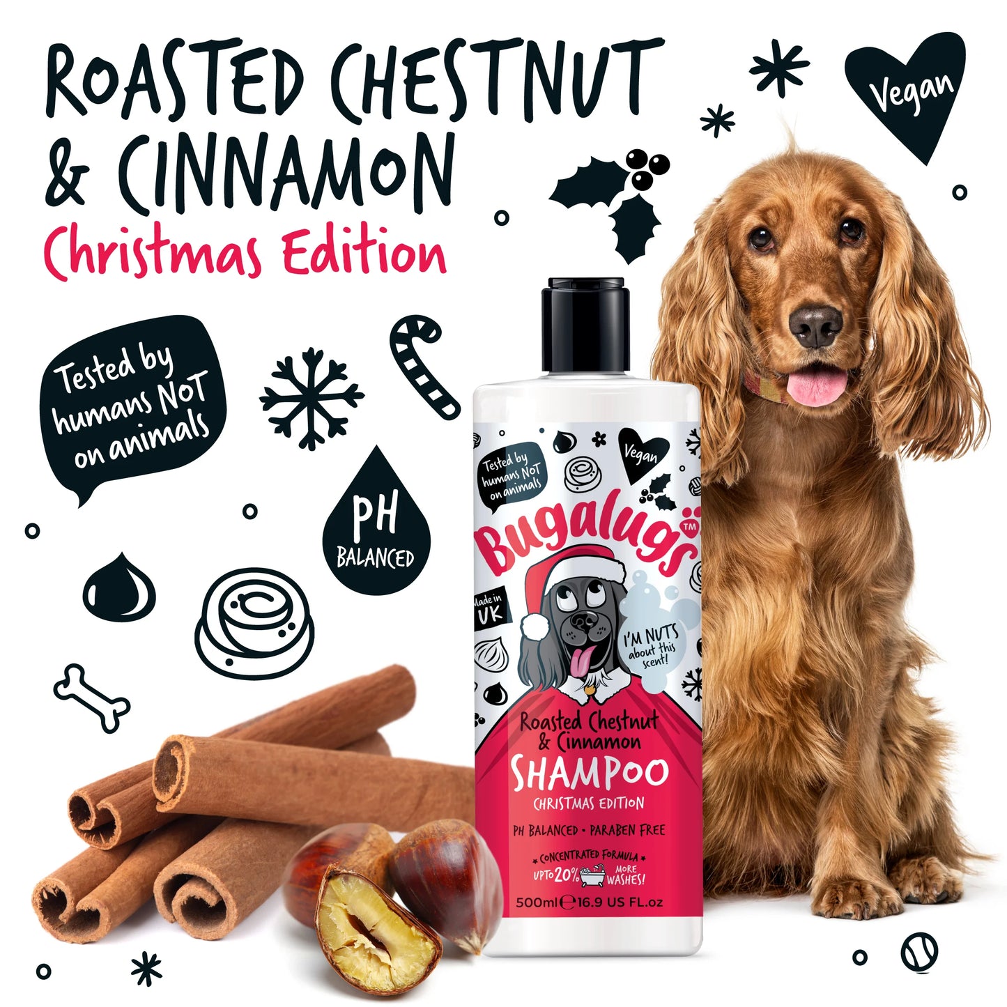 Bugalugs Christmas Dog Shampoo (Roasted Chestnut & Cinnamon) 500ml
