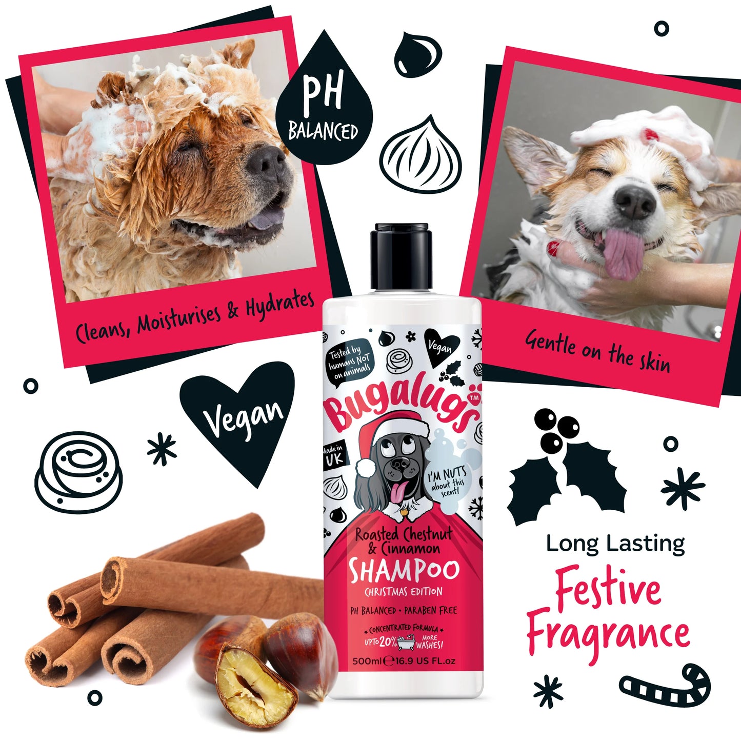 Bugalugs Christmas Dog Shampoo (Roasted Chestnut & Cinnamon) 500ml
