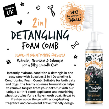 Bugalugs 2 in 1 Detangling Foam Comb For Dogs & Cats 200ml (Coconut & Lime )