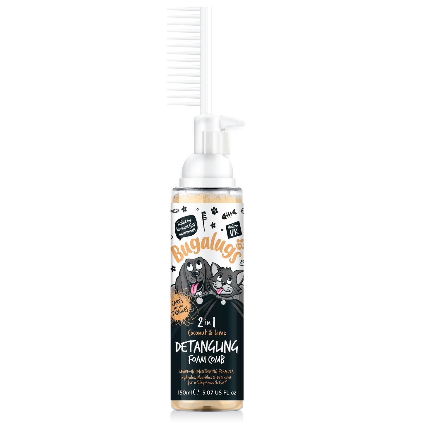 Bugalugs 2 in 1 Detangling Foam Comb For Dogs & Cats 200ml (Coconut & Lime )