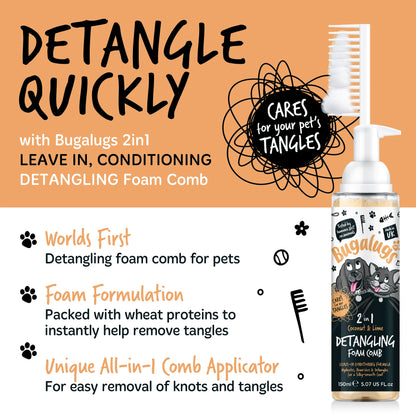 Bugalugs 2 in 1 Detangling Foam Comb For Dogs & Cats 200ml (Coconut & Lime )
