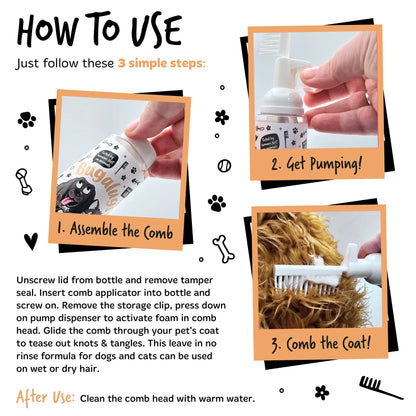 Bugalugs 2 in 1 Detangling Foam Comb For Dogs & Cats 200ml (Coconut & Lime )