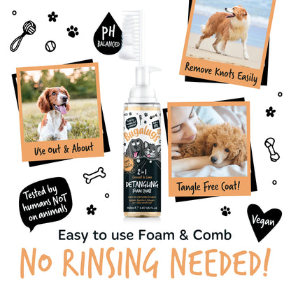 Bugalugs 2 in 1 Detangling Foam Comb For Dogs & Cats 200ml (Coconut & Lime )