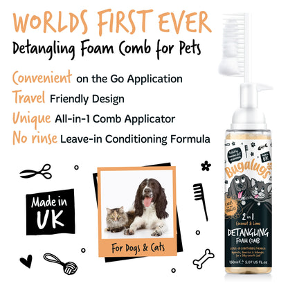 Bugalugs 2 in 1 Detangling Foam Comb For Dogs & Cats 200ml (Coconut & Lime )