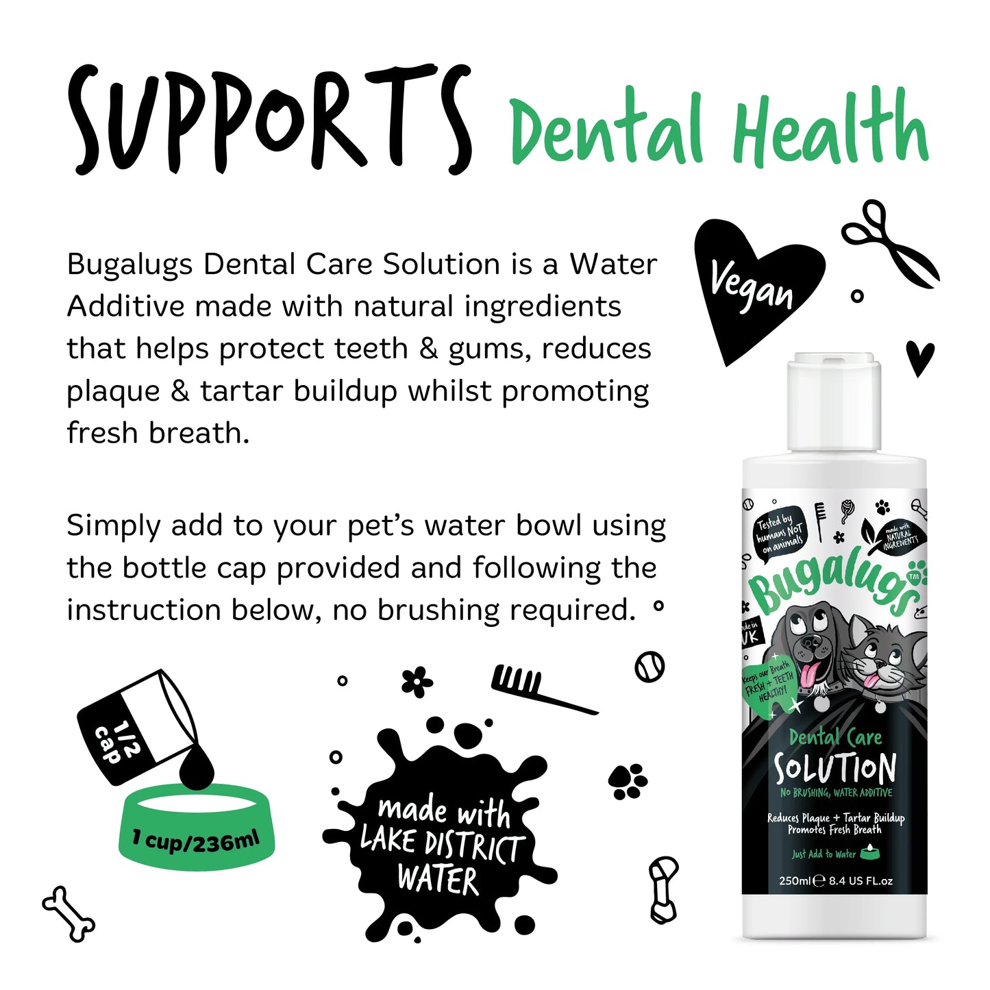 Bugalugs Dental Care Water Additive 250ml for Dogs & Cats