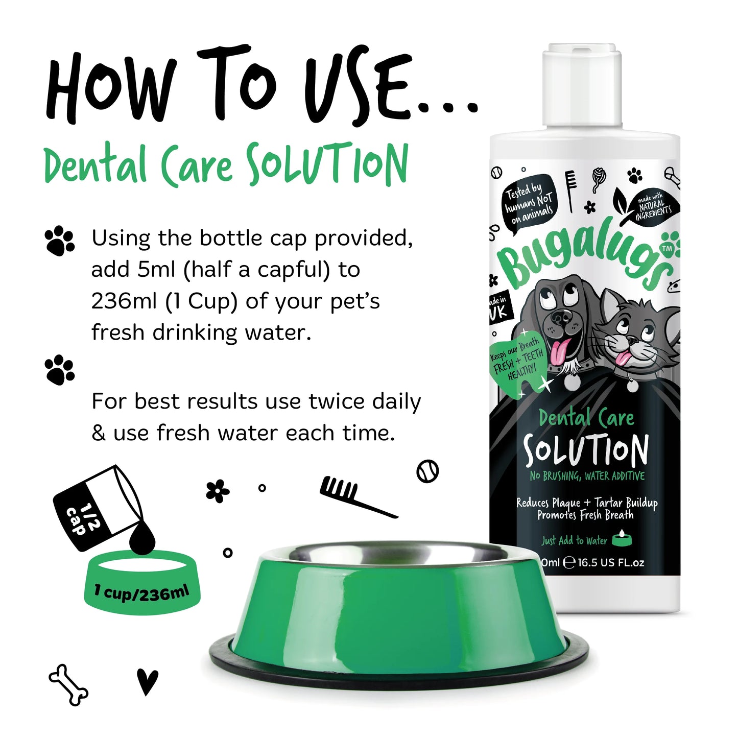 Bugalugs Dental Care Water Additive 490ml for Dogs & Cats
