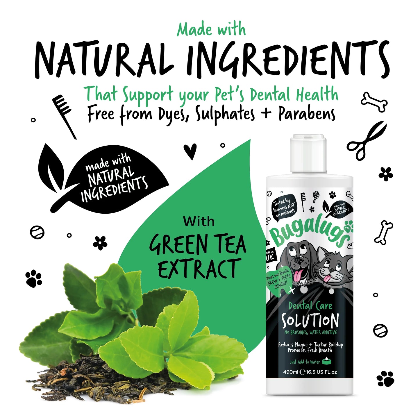 Bugalugs Dental Care Water Additive 490ml for Dogs & Cats