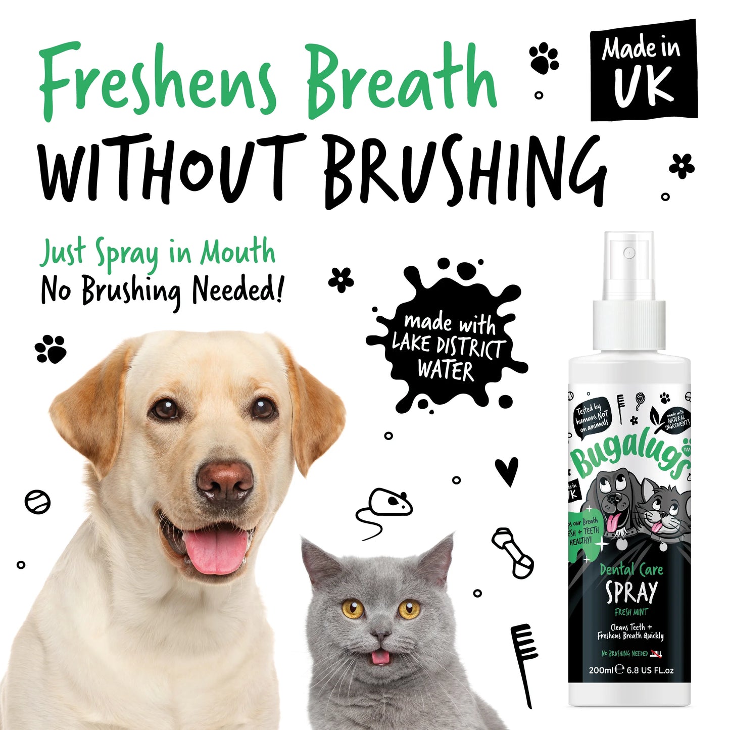 Bugalugs Dental Care Spray 200ml (Spearmint) for Dogs & Cats