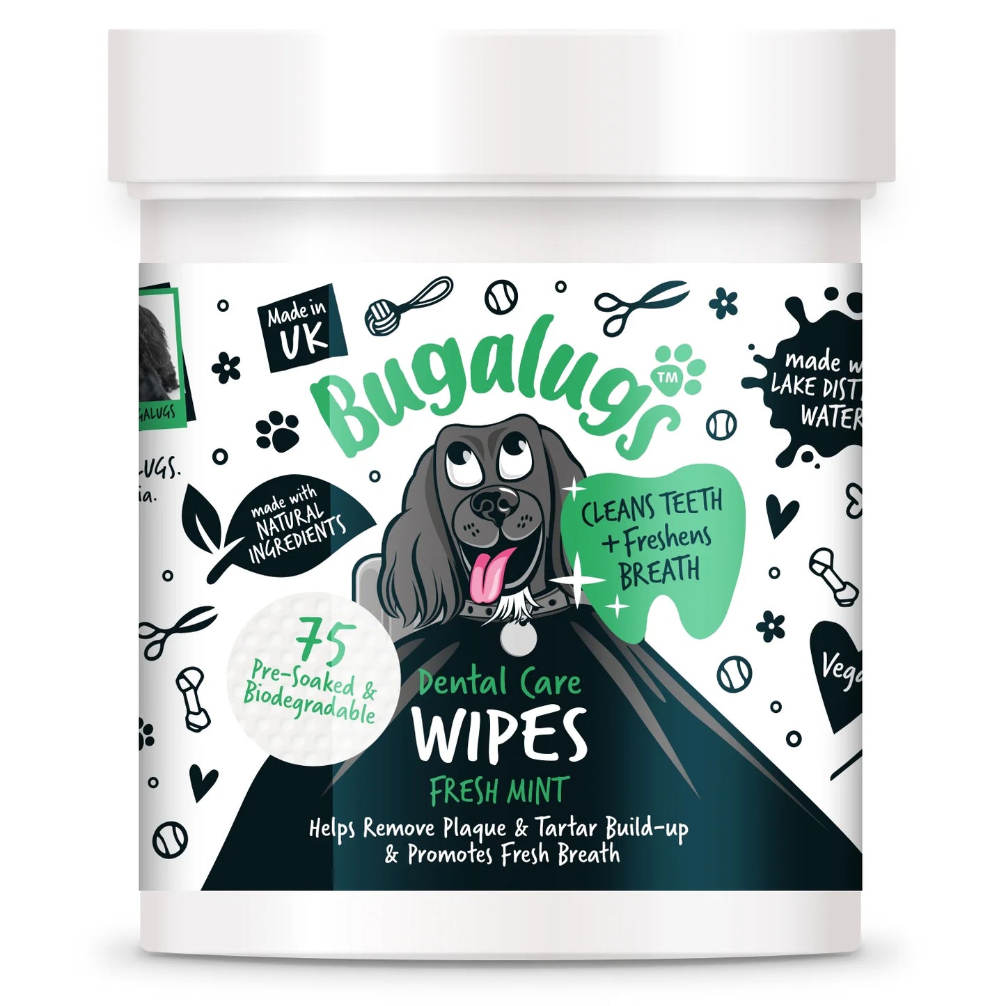 Bugalugs Dental Care Wipes (75 Bio-degradable Pre Soaked Wipes) for Dogs & Cats