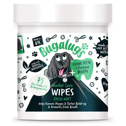 Bugalugs Dental Care Wipes (75 Bio-degradable Pre Soaked Wipes) for Dogs & Cats