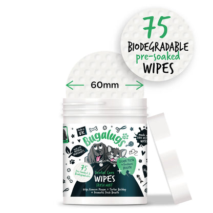 Bugalugs Dental Care Wipes (75 Bio-degradable Pre Soaked Wipes) for Dogs & Cats