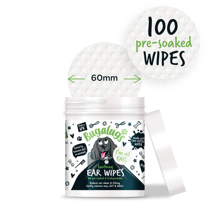 Bugalugs Soothing Ear Wipes (100 pre soaked Bio-Degradable Wipes)