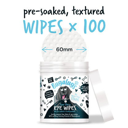 Bugalugs Tear Stain EyeWipes (100 pre soaked Bio-Degradable Wipes)