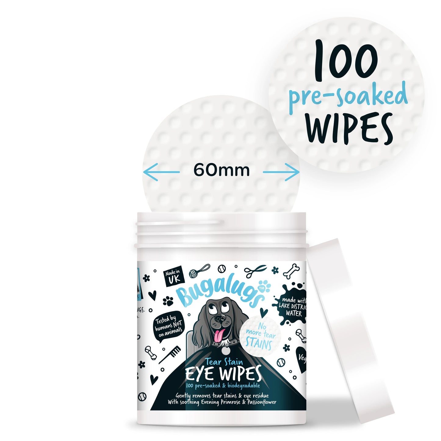 Bugalugs Tear Stain EyeWipes (100 pre soaked Bio-Degradable Wipes)