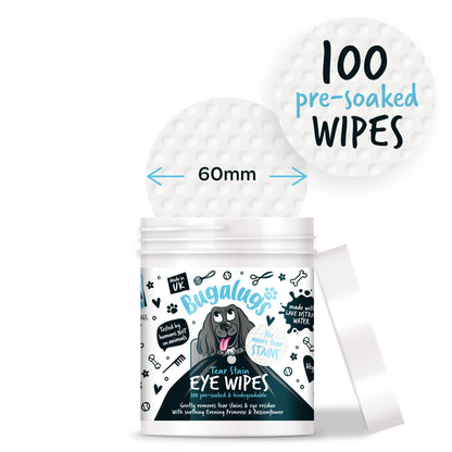 Bugalugs Tear Stain EyeWipes (100 pre soaked Bio-Degradable Wipes)