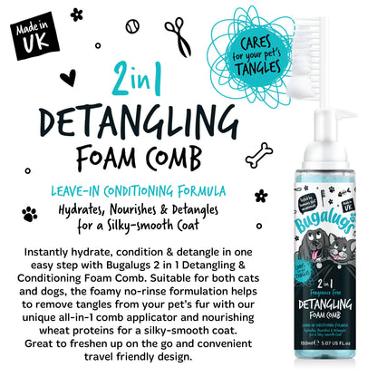 Bugalugs 2 in 1 Detangling Foam Comb For Dogs & Cats 200ml (Fragrance Free)