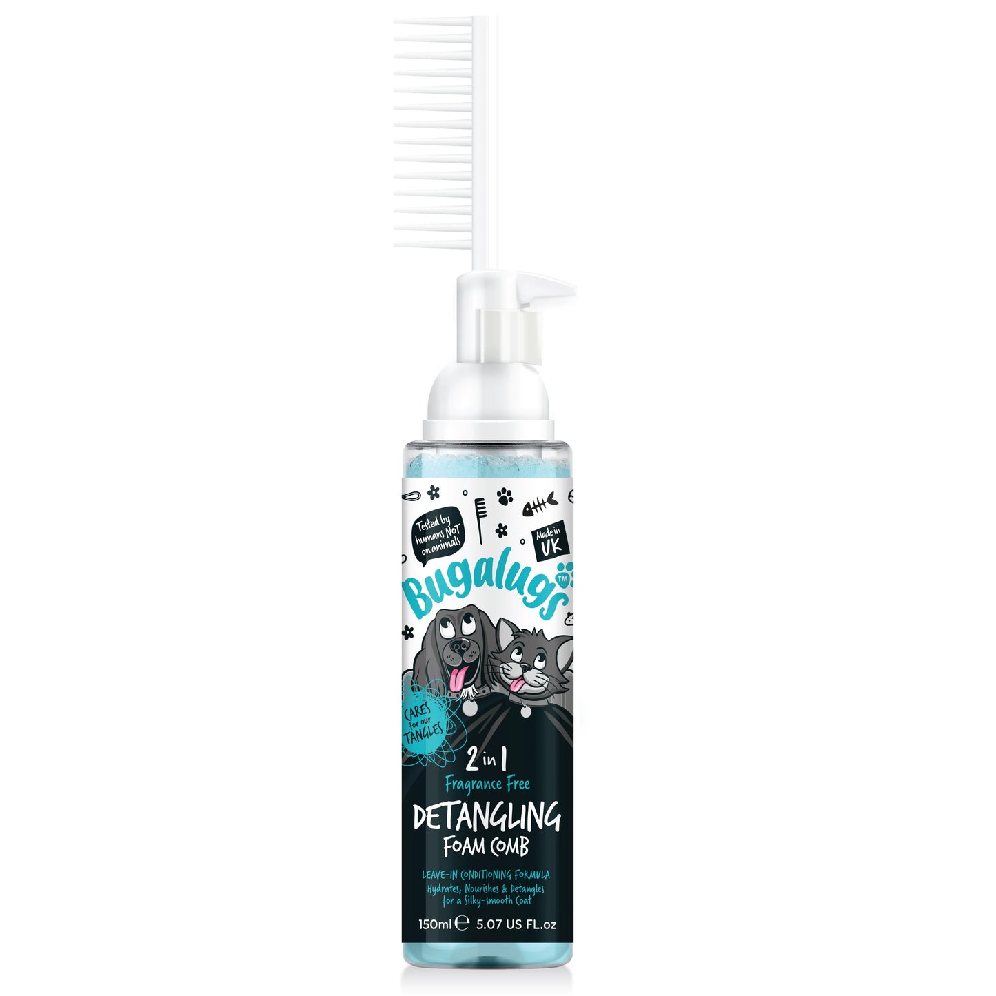 Bugalugs 2 in 1 Detangling Foam Comb For Dogs & Cats 200ml (Fragrance Free)
