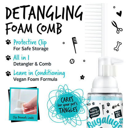 Bugalugs 2 in 1 Detangling Foam Comb For Dogs & Cats 200ml (Fragrance Free)