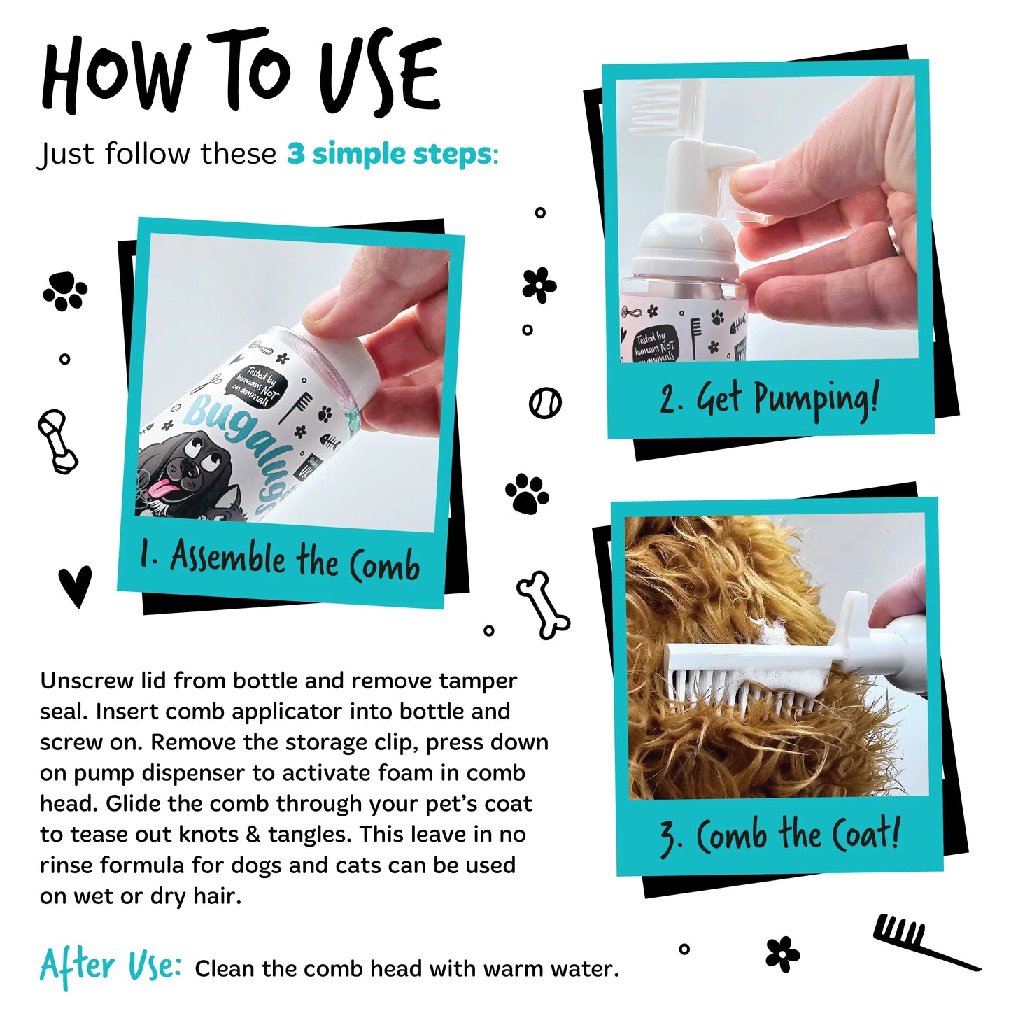 Bugalugs 2 in 1 Detangling Foam Comb For Dogs & Cats 200ml (Fragrance Free)