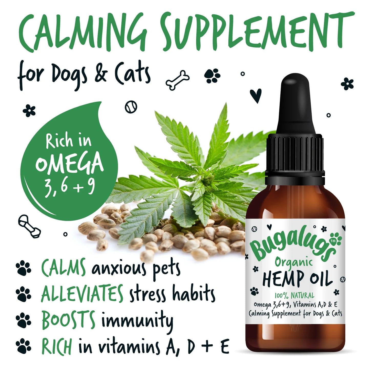 Bugalugs Organic Hemp Oil 50ml for Dogs & Cats