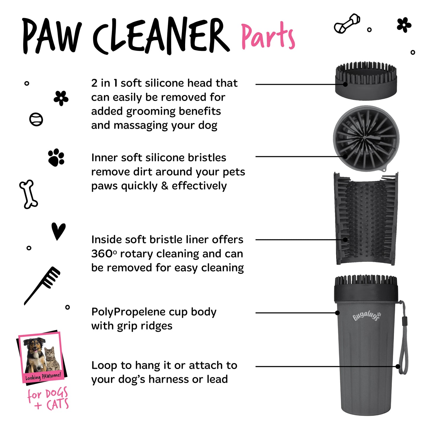 Bugalugs Paw Cleaner - Large (Black)