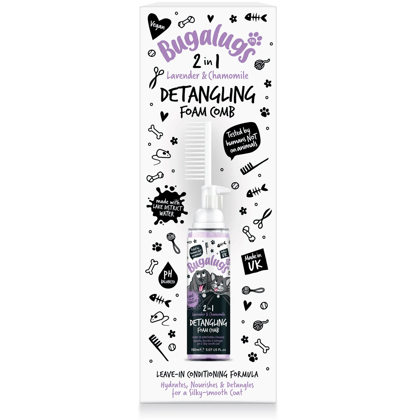 Bugalugs 2 in 1 Detangling Foam Comb For Dogs & Cats 200ml (Lavender & Chamomile)