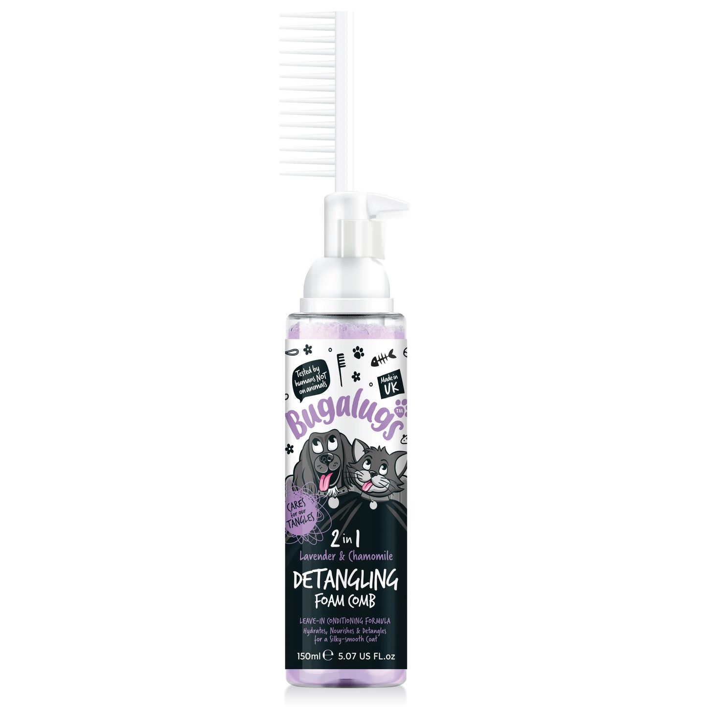 Bugalugs 2 in 1 Detangling Foam Comb For Dogs & Cats 200ml (Lavender & Chamomile)