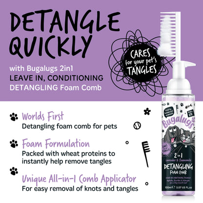 Bugalugs 2 in 1 Detangling Foam Comb For Dogs & Cats 200ml (Lavender & Chamomile)