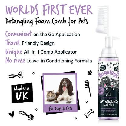 Bugalugs 2 in 1 Detangling Foam Comb For Dogs & Cats 200ml (Lavender & Chamomile)