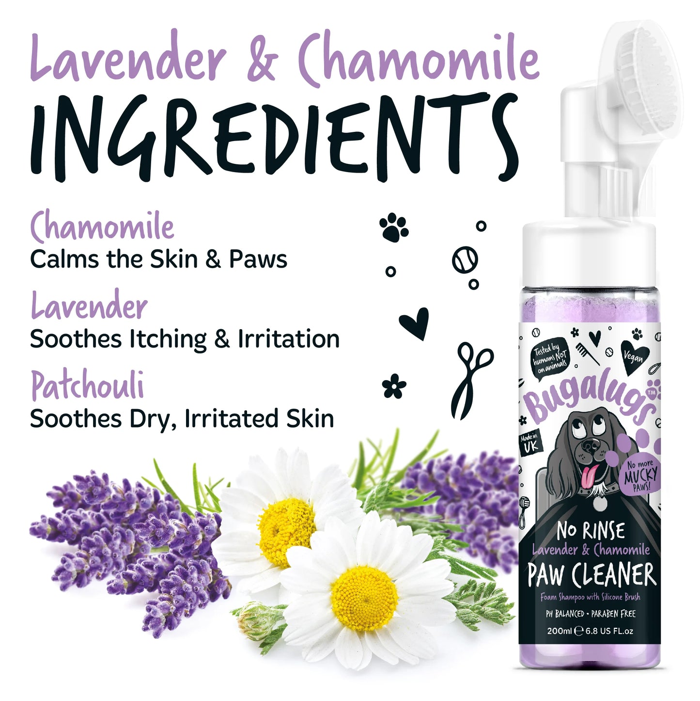 Bugalugs No Rinse Paw Cleaner Foam Shampoo 200ml - Lavender & Chamomile