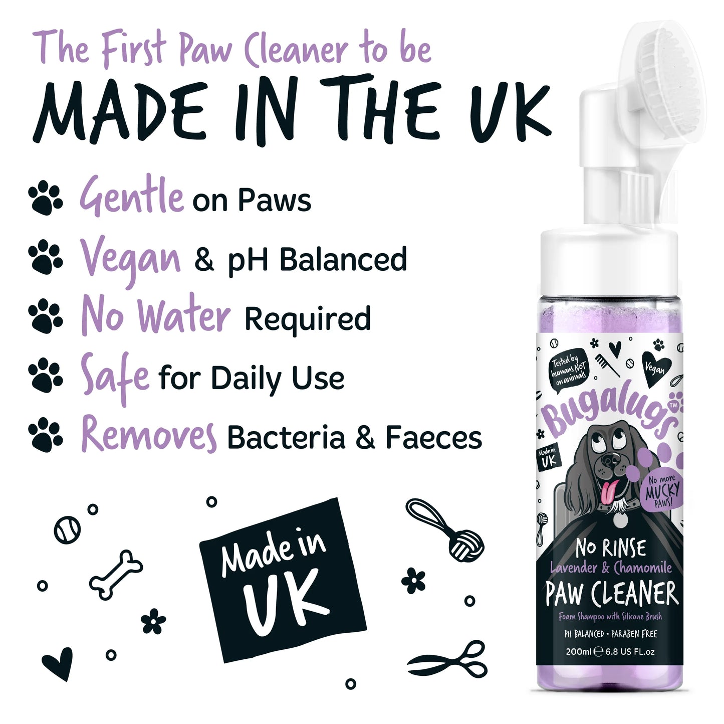 Bugalugs No Rinse Paw Cleaner Foam Shampoo 200ml - Lavender & Chamomile