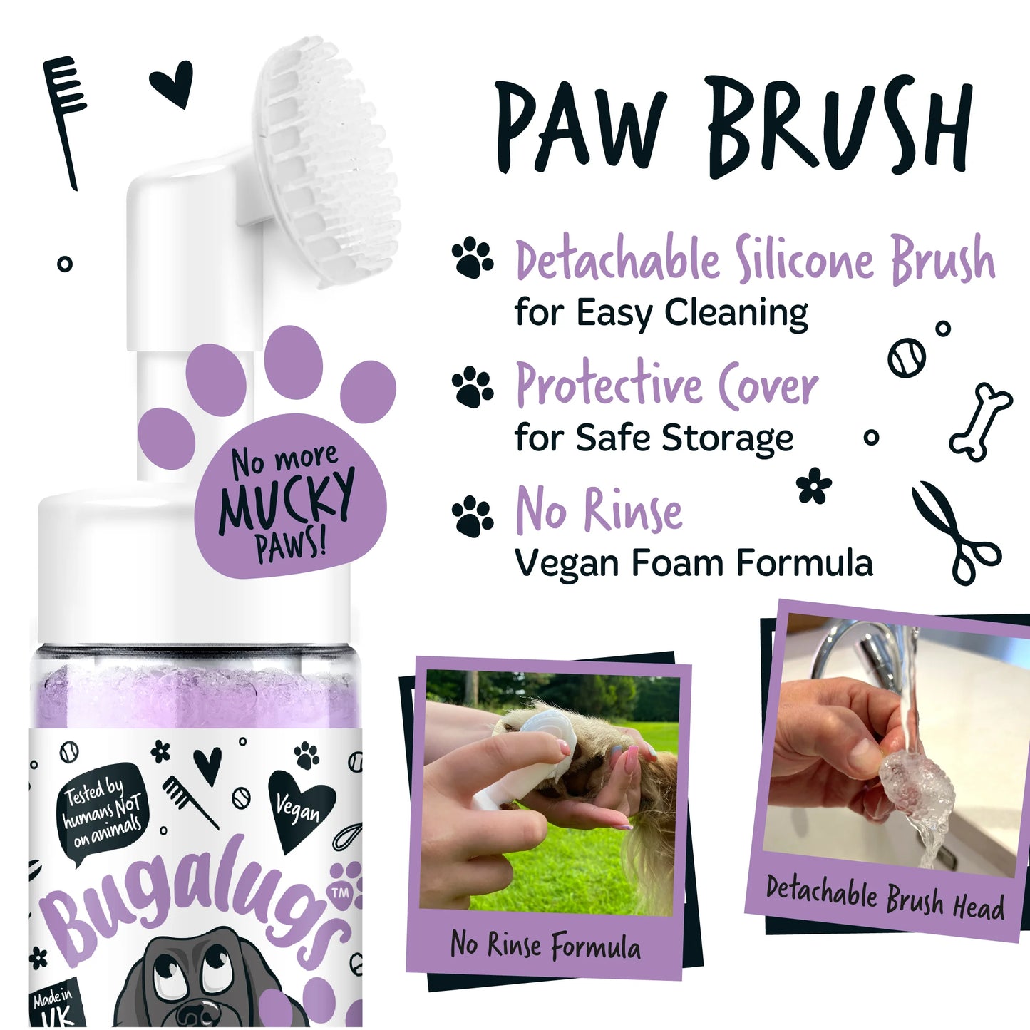 Bugalugs No Rinse Paw Cleaner Foam Shampoo 200ml - Lavender & Chamomile
