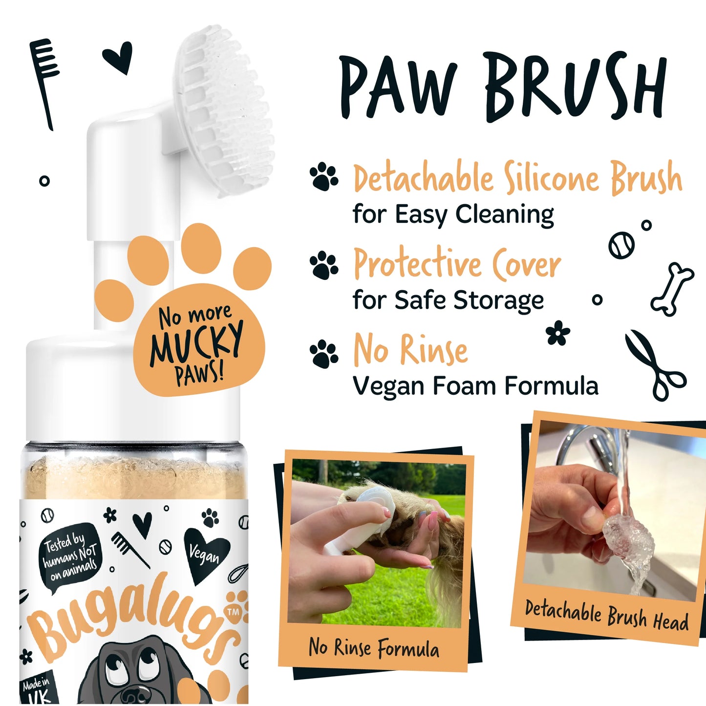 Bugalugs No Rinse Paw Cleaner Foam Shampoo 200ml - Oatmeal