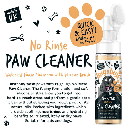 Bugalugs No Rinse Paw Cleaner Foam Shampoo 200ml - Oatmeal