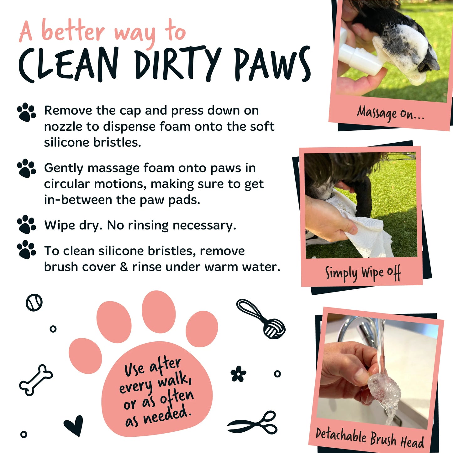 Bugalugs No Rinse Paw Cleaner Foam Shampoo 200ml - Papaya & Coconut