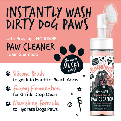 Bugalugs No Rinse Paw Cleaner Foam Shampoo 200ml - Papaya & Coconut