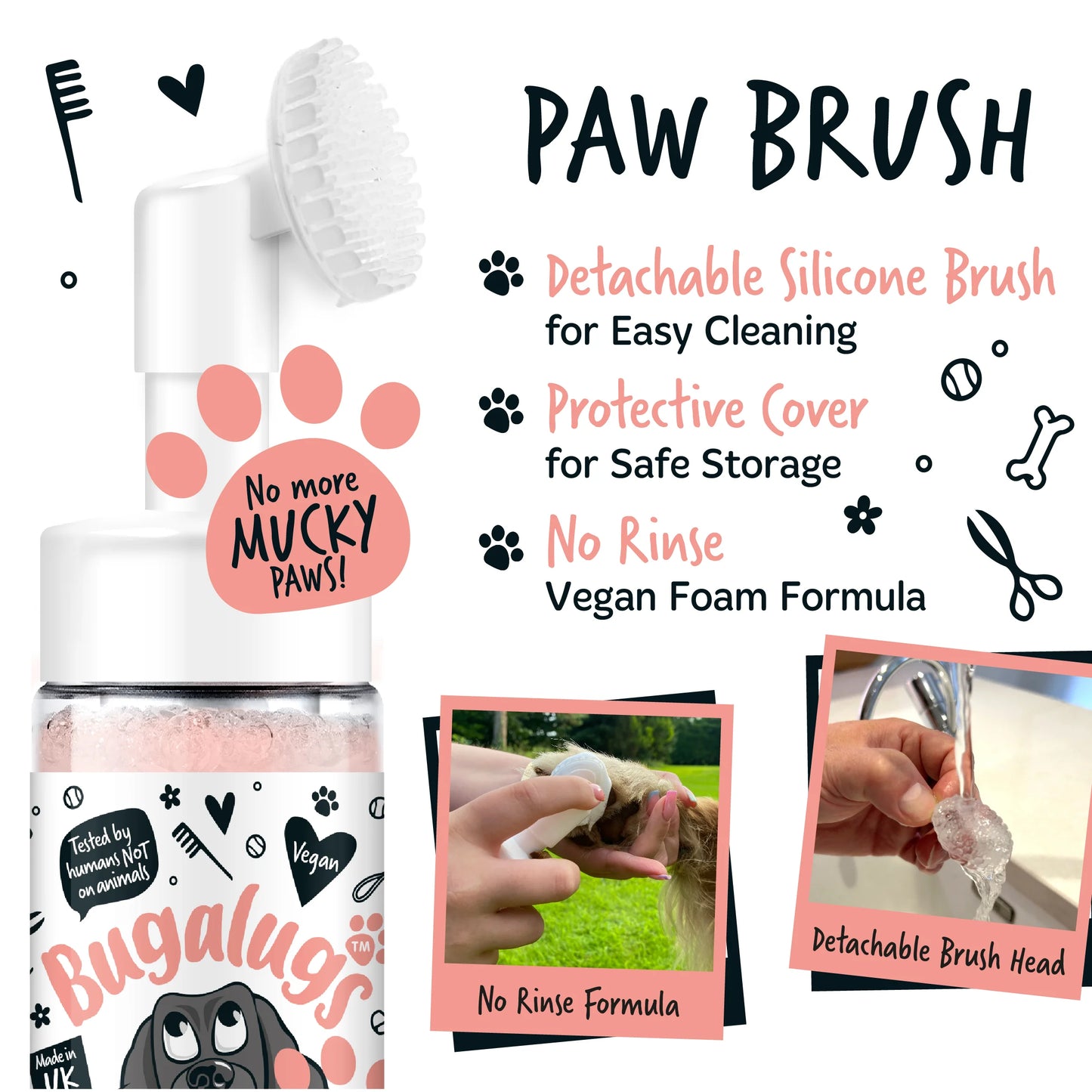 Bugalugs No Rinse Paw Cleaner Foam Shampoo 200ml - Papaya & Coconut