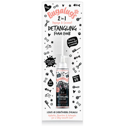 Bugalugs 2 in 1 Detangling Foam Comb For Dogs & Cats 200ml (Papaya & Coconut)