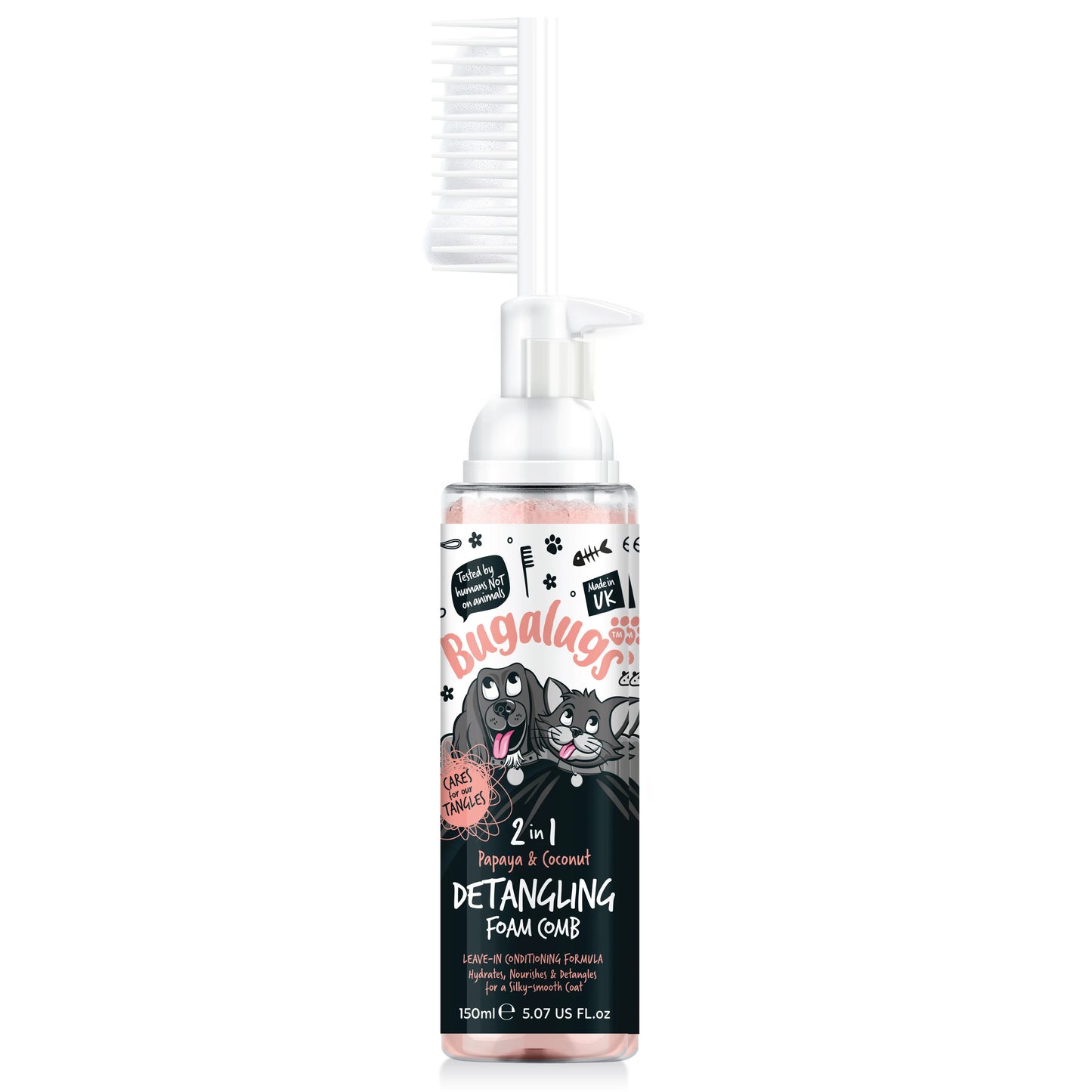 Bugalugs 2 in 1 Detangling Foam Comb For Dogs & Cats 200ml (Papaya & Coconut)