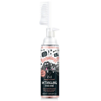 Bugalugs 2 in 1 Detangling Foam Comb For Dogs & Cats 200ml (Papaya & Coconut)