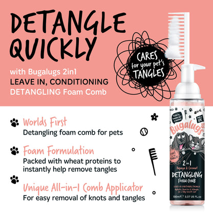Bugalugs 2 in 1 Detangling Foam Comb For Dogs & Cats 200ml (Papaya & Coconut)