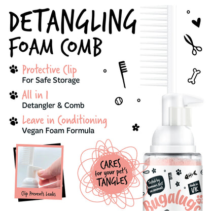 Bugalugs 2 in 1 Detangling Foam Comb For Dogs & Cats 200ml (Papaya & Coconut)