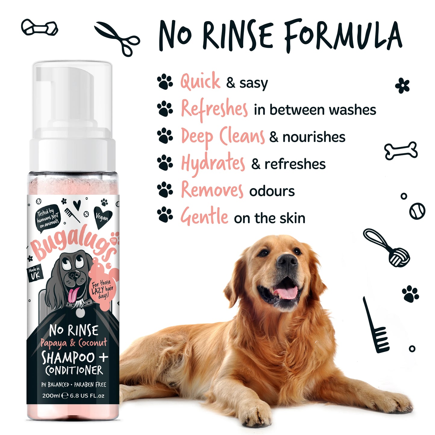 Bugalugs No Rinse Shampoo & Conditioner Papaya & Coconut 200ml