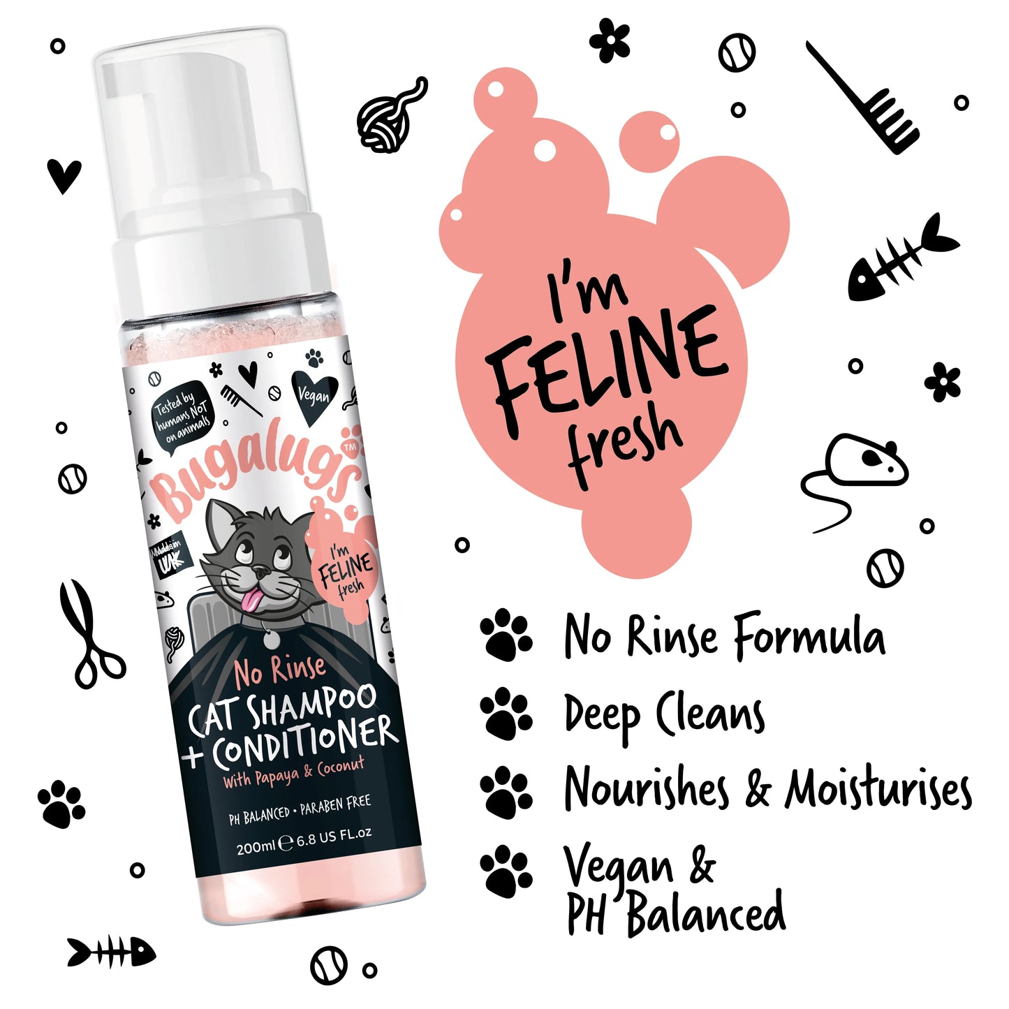 Bugalugs 2 in 1 Papaya & Coconut Cat Shampoo 200ml